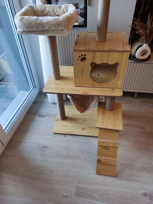 Drapak dla kota PawHut drewniany 130 cm nowy 5 słupków solidna lina