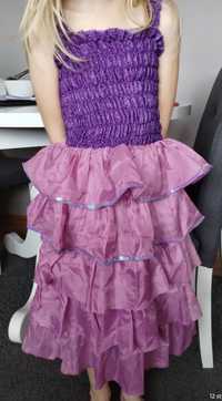 Sukienka balowa dziewczęca falbany fioletowa