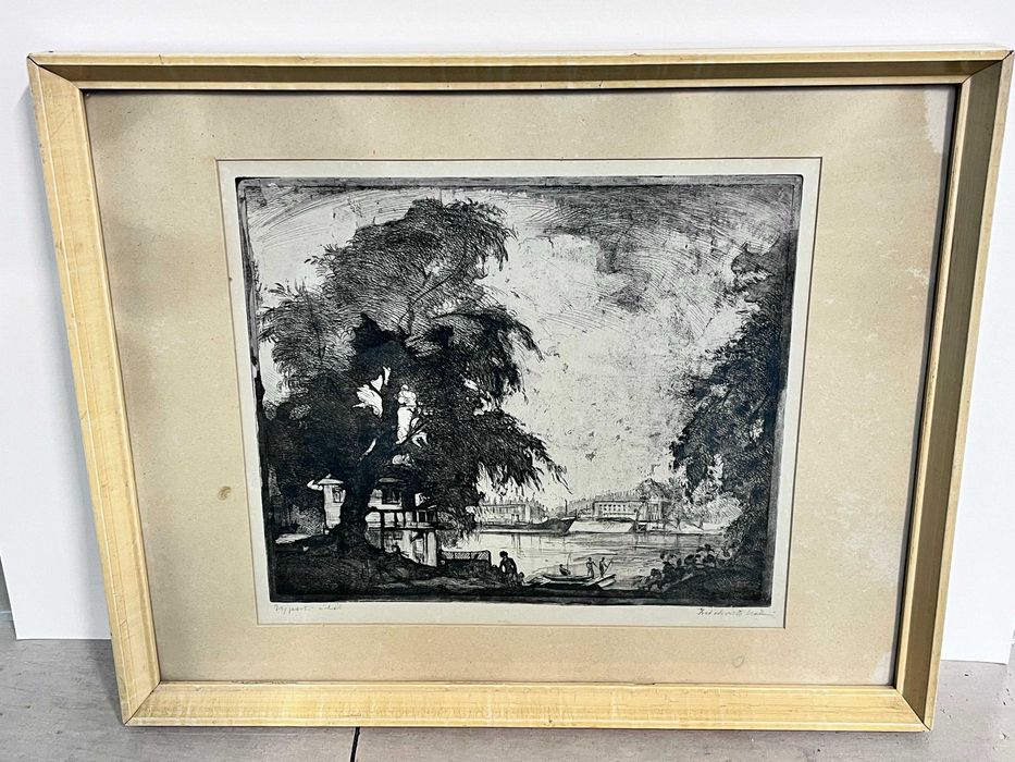 Miedzioryt, grafika, obraz Kalman Istokovits "Ujpest- Budapest"