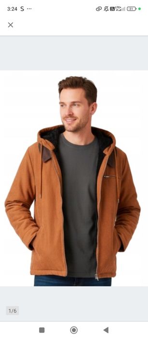 Ouku Kurtka z kapturem brązowo oliwkowa ala zamsz r. L