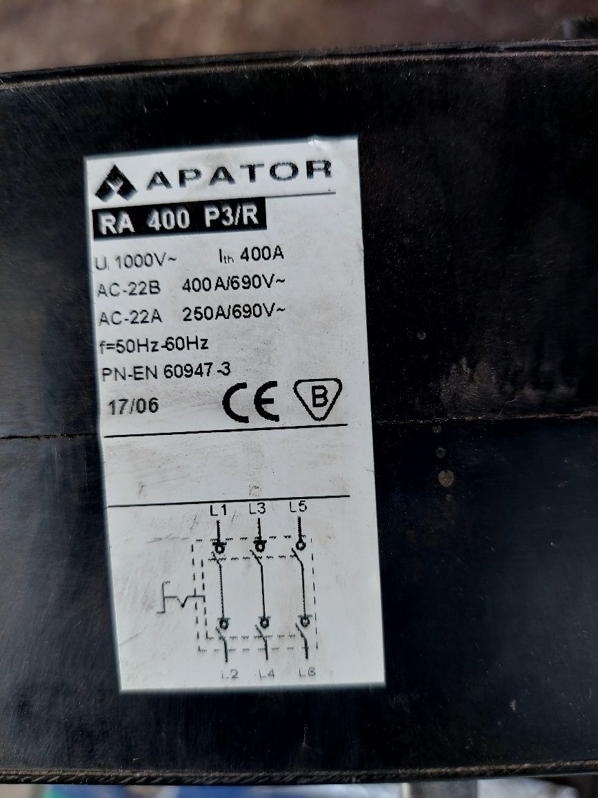 Rozłącznik izolacyjny apator ra400  1000v 400a 360v siła