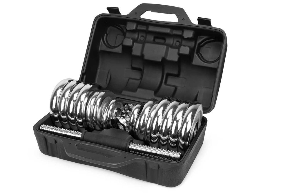 Hantle żeliwne 2x15kg WALIZKA regulowane chromowane zestaw 30kg SZ