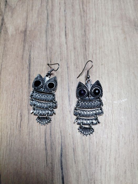 Kolczyki wiszące sowy kolor postarzane srebro  vintage boho