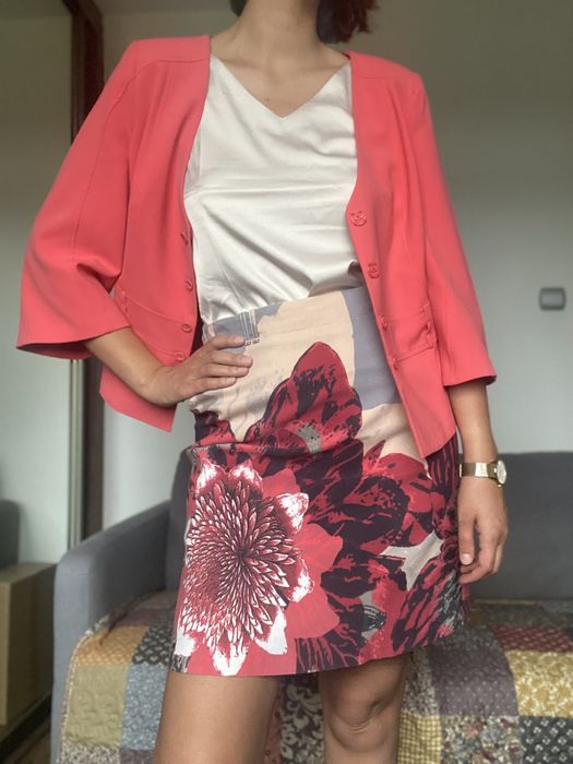 Nowy koralowy malinowy różowy żakiet krótka marynarka Molton L/XL
