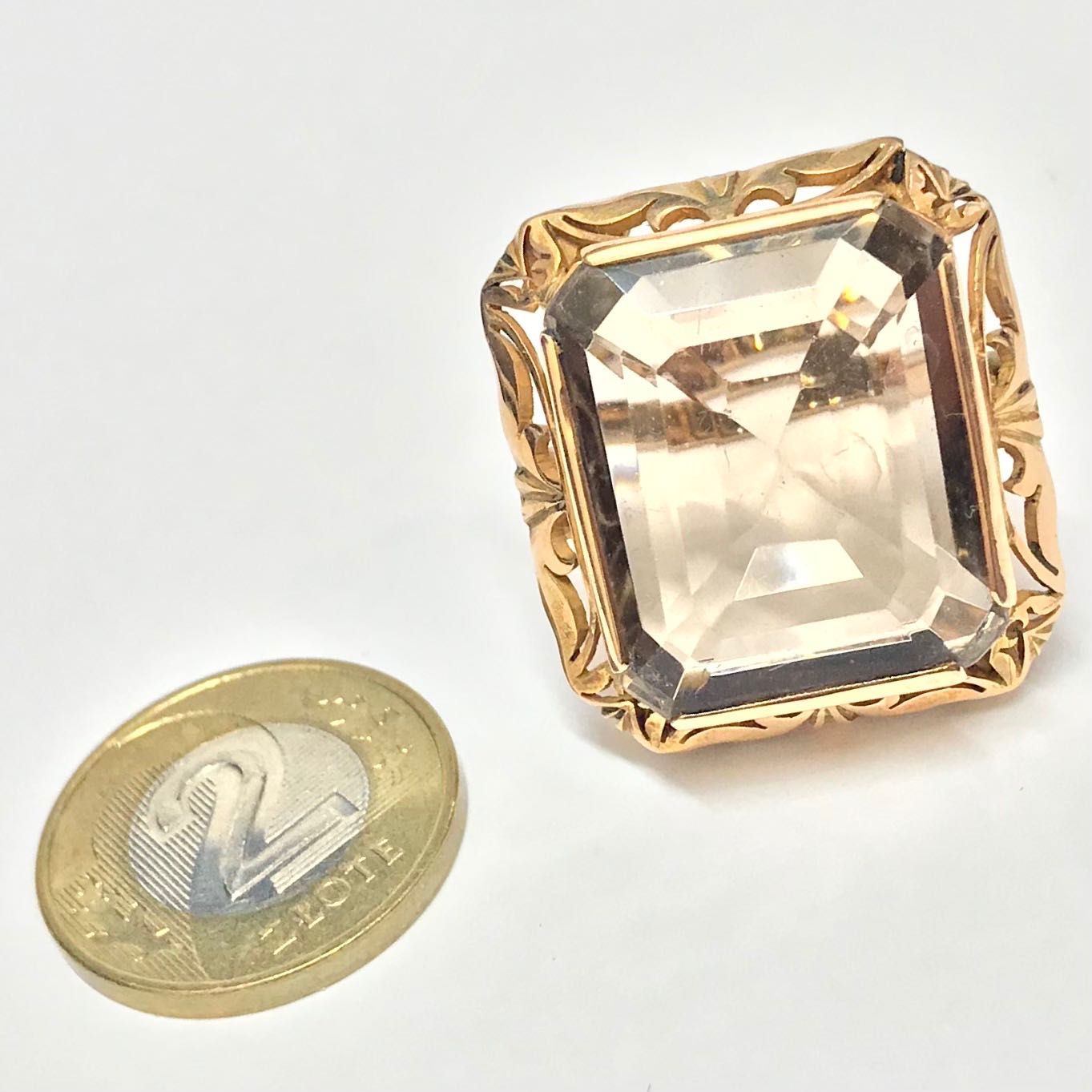 Złoty PIERŚCIONEK 585 14K z różowego ZŁOTA cudowny TOPAZ dymny r.17