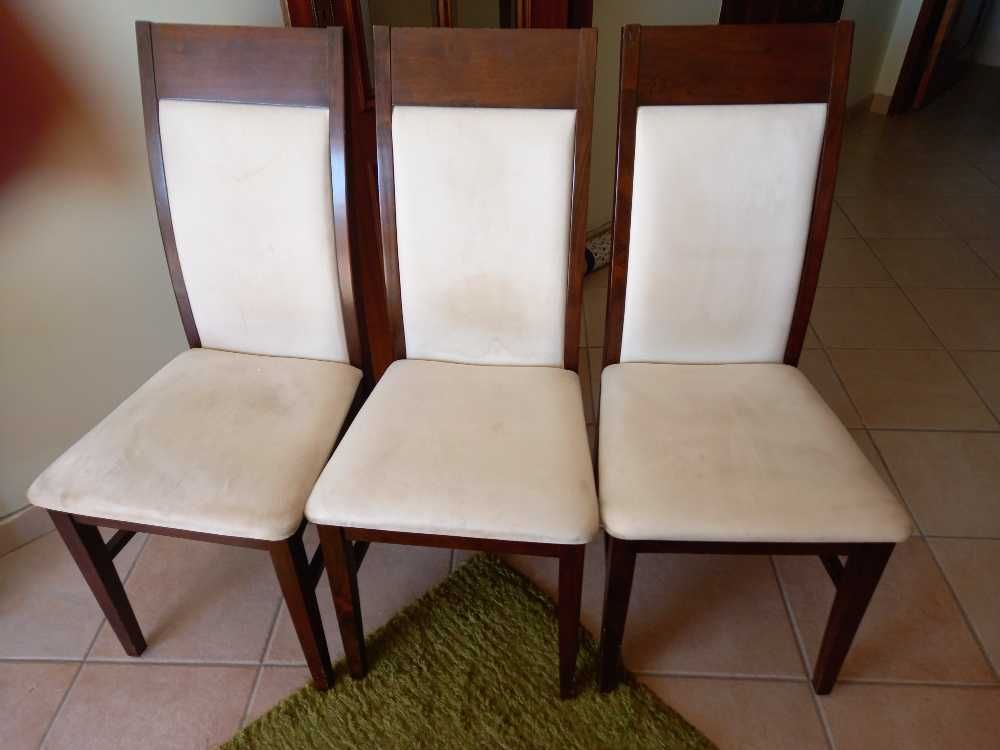 Cadeiras conjunto de 4 em bege e madeira wangué
