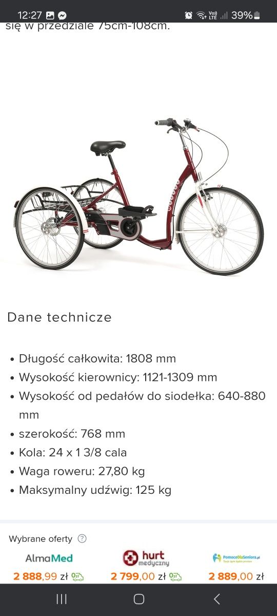 Rower 3-kołowy trójkołowy