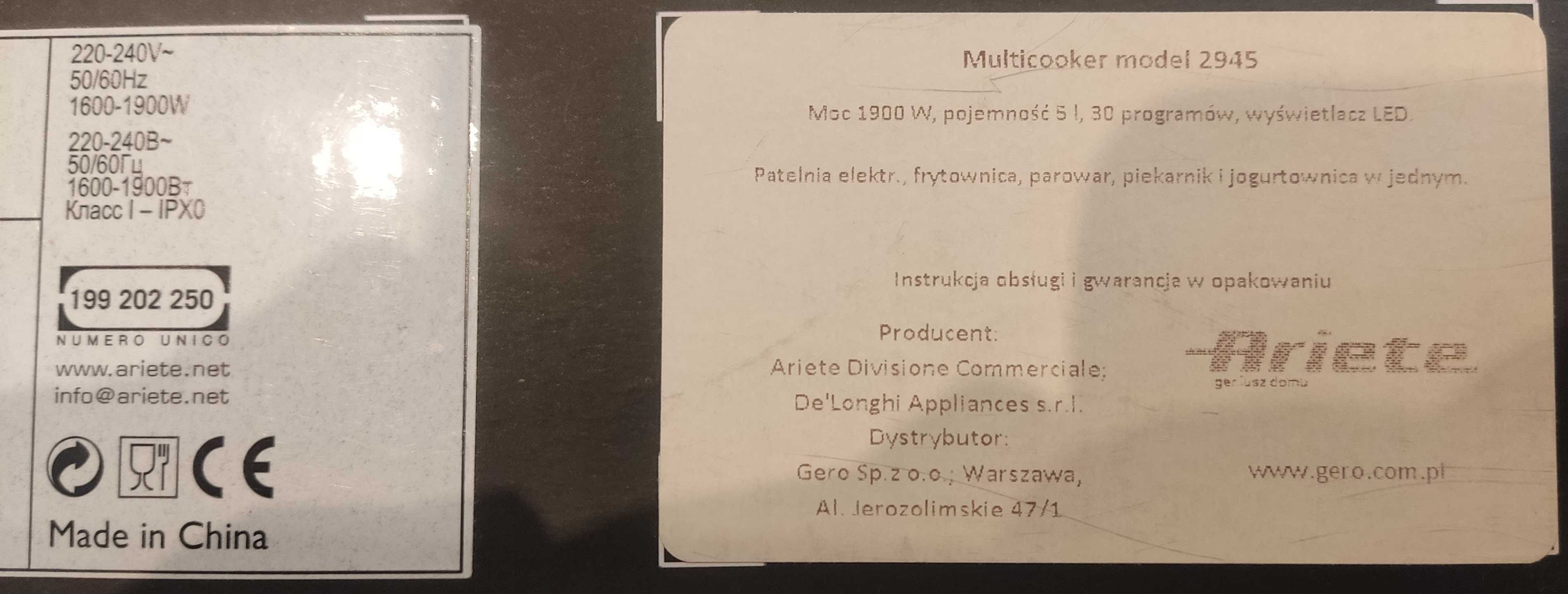 Multicooker Ariete, patelnia elektryczna, frytownica,parowar,piekarnik