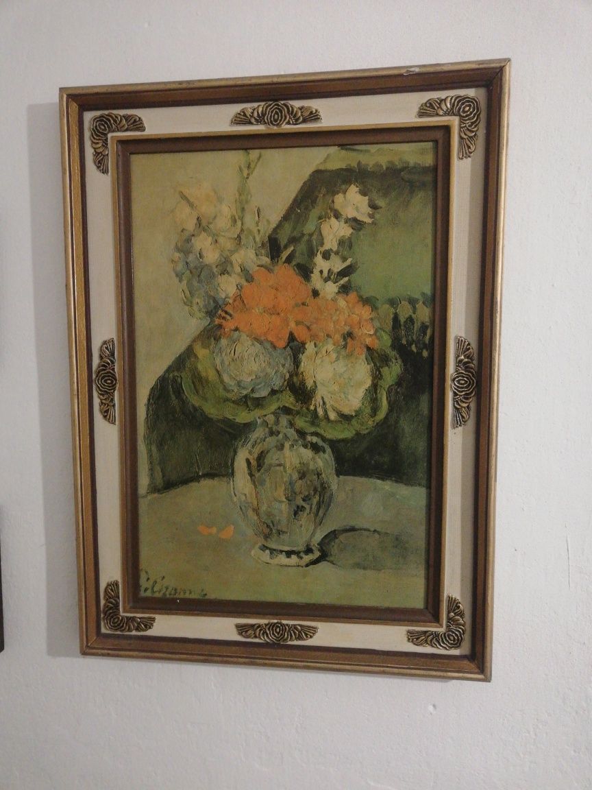 Paul Cezanne - bukiet kwiatów w wazonie w pięknej złotej ramie