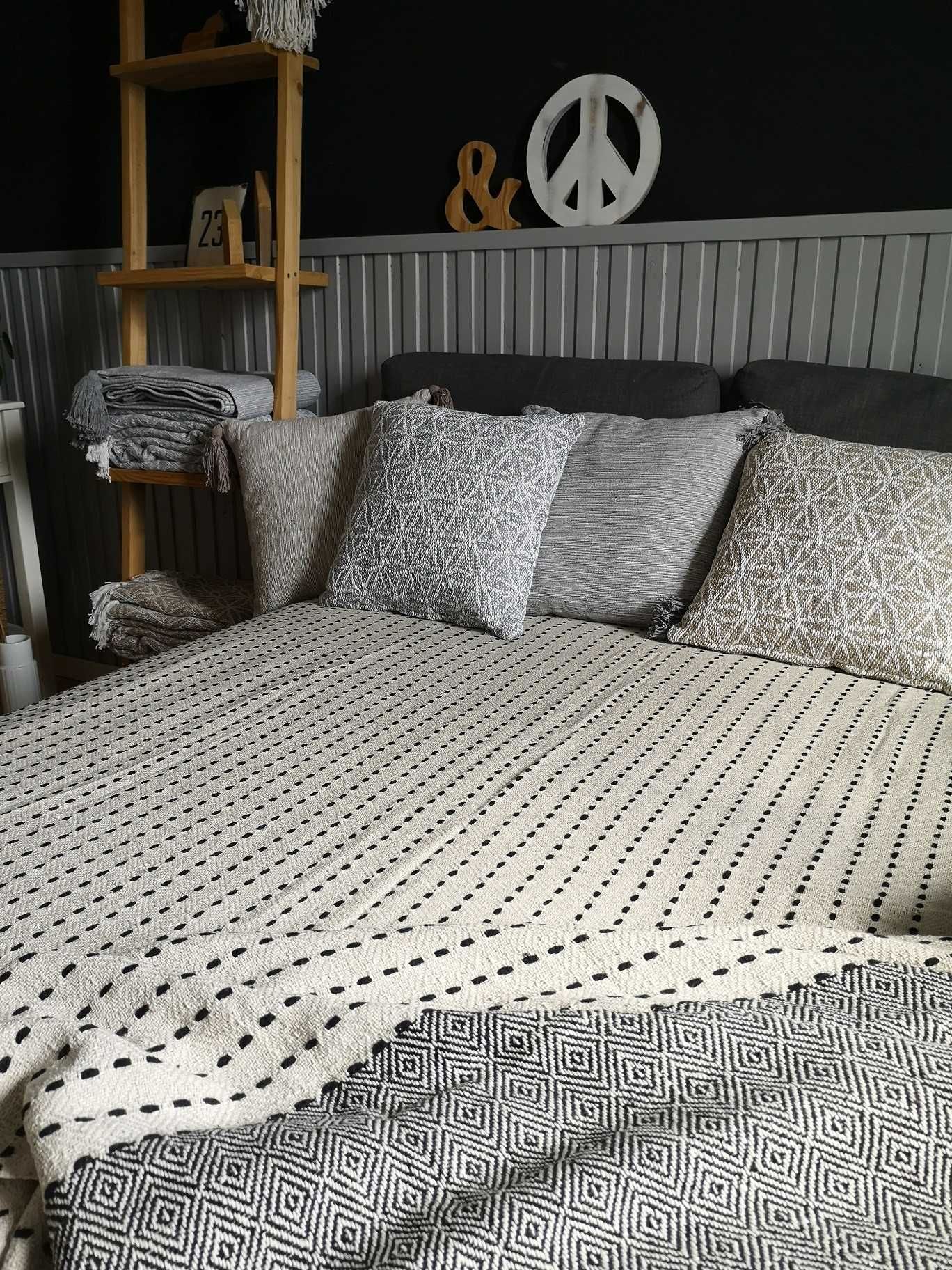 Bawełniany koc pled 150×200 Anja boho loft etno nordic – czarny