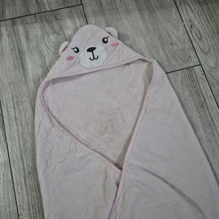 Duży różowy ręcznik z kapturkiem dla dziecka, 88x100 cm