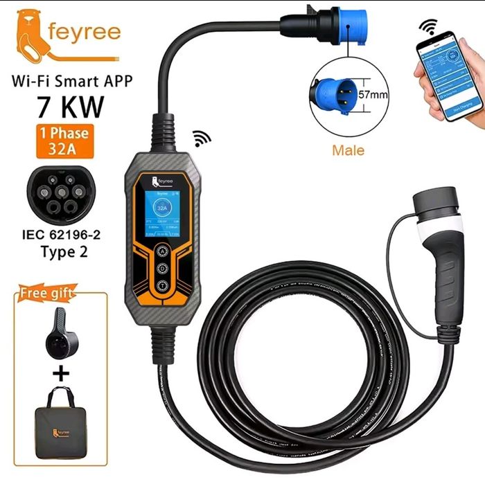 Feyree Type 2 7kw 32A WI-FI Зарядний пристрій автомобіля Зарядка авто
