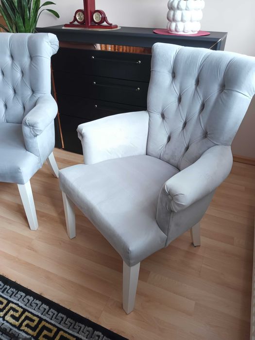 Fotel pikowany welur krzesło glamour 3 sztuki fotele szare