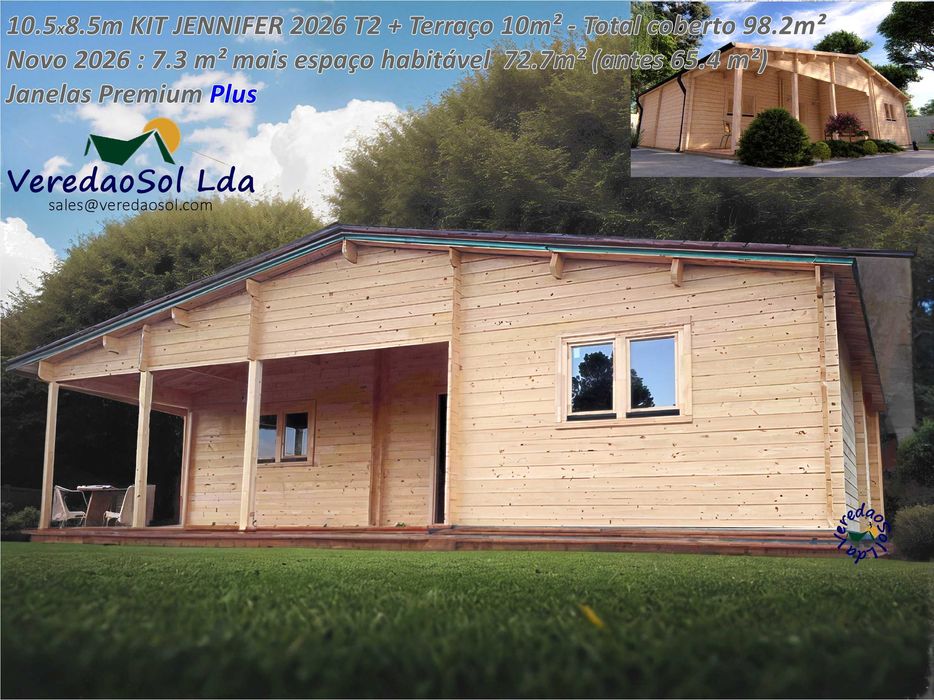 Casa madeira KIT JENNIFER NOVO 2026 T2 Coberta 98.2m²  Pré fabricada