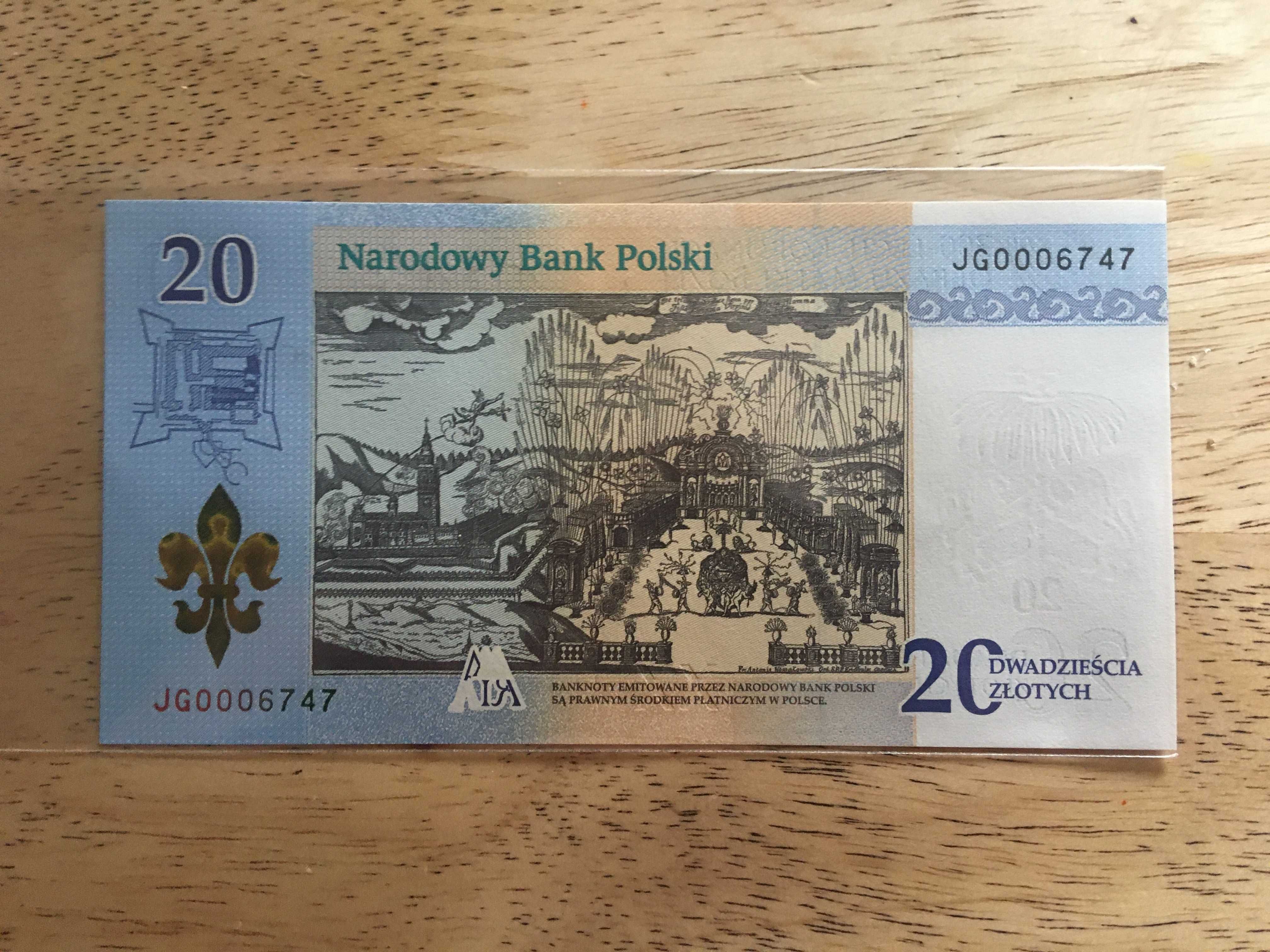 Zestaw banknotów kolekcjonerskich 20 zł- niskie podobne numery.