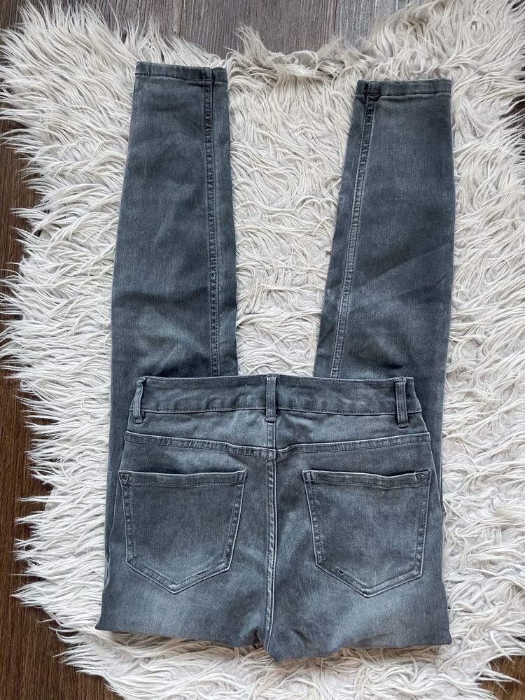 szare spodnke rurki jeansowe dżinsy super skinny jeans new look 34 l