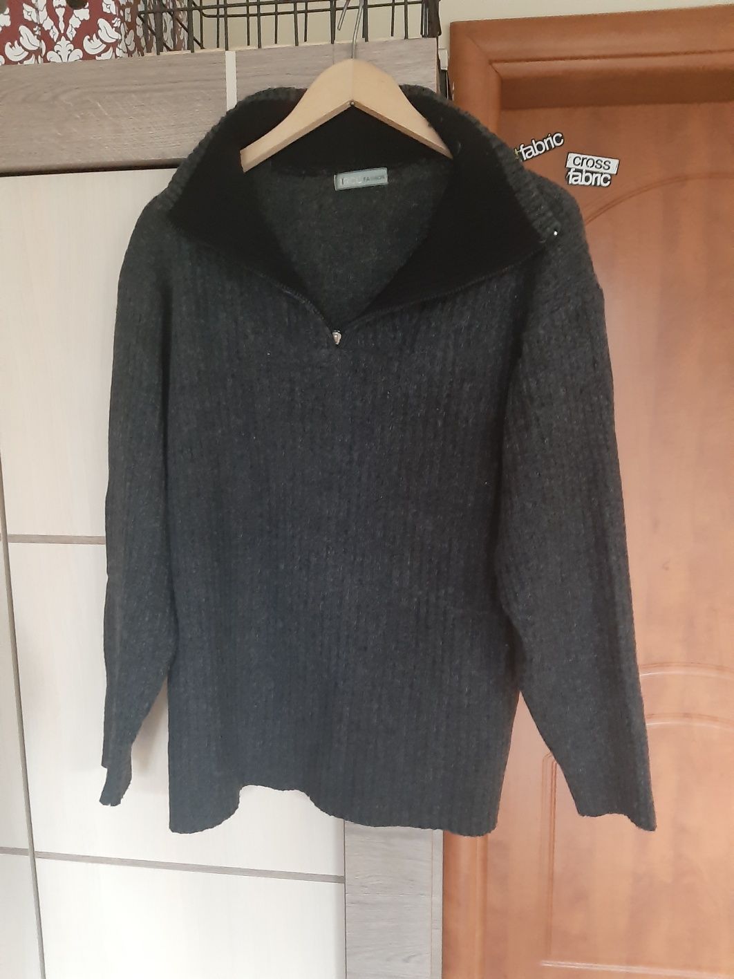 Sweter vintage szary wełna kolekcja prl męski ciepły zima