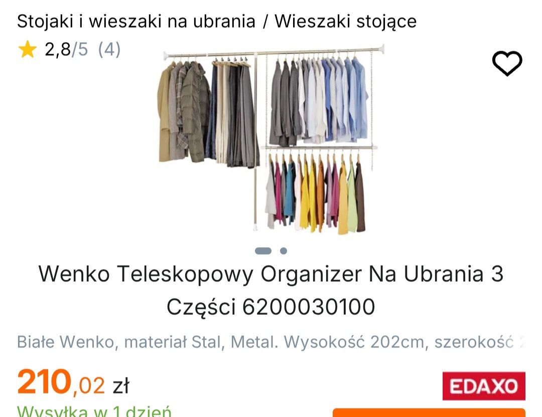Wenko teleskopowy organizer na ubrania, wieszak
