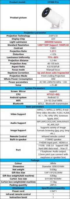 Projektor Android rzutnik 4K WIFI Przenośny Smart FULL HD HY300 PRO