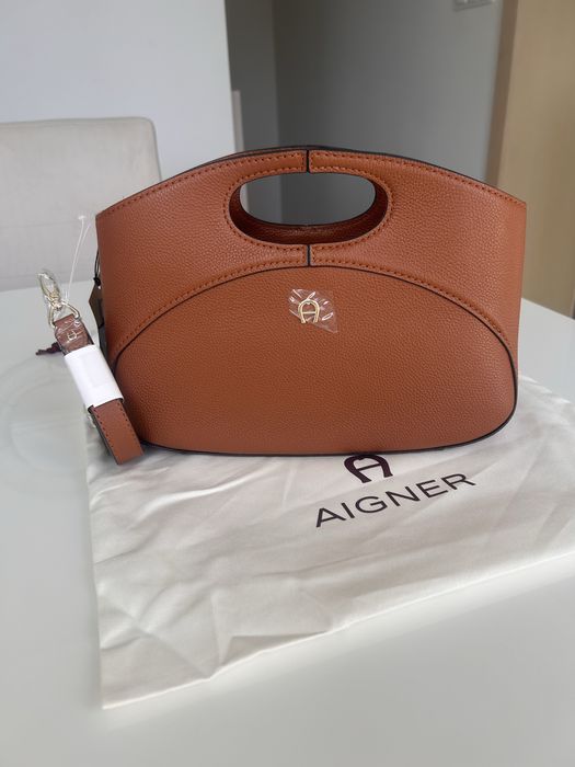 Skorzana brązowa torebka Aigner do reki i na ramię