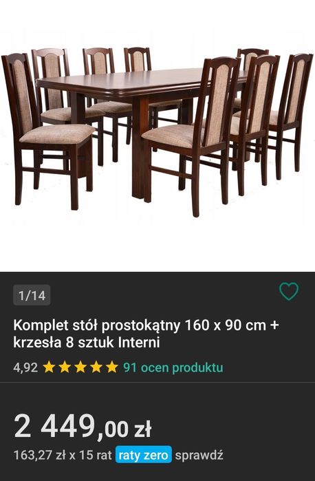 Komplet stół rozkładany plus krzesła 8szt