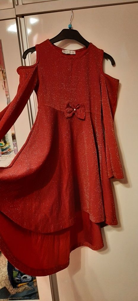 Bordowa brokatowe sukienka roz.128