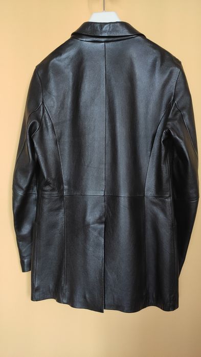 Кожаный черный женский пиджак