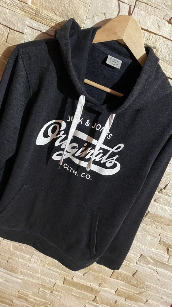 Bluza Jack&Jones L męska ciemnoszara z kapturem , kieszenie ocieplana