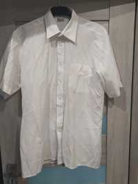 Biała gładka koszula z krótkim rękawkiem w delikatne eleganckie prążki