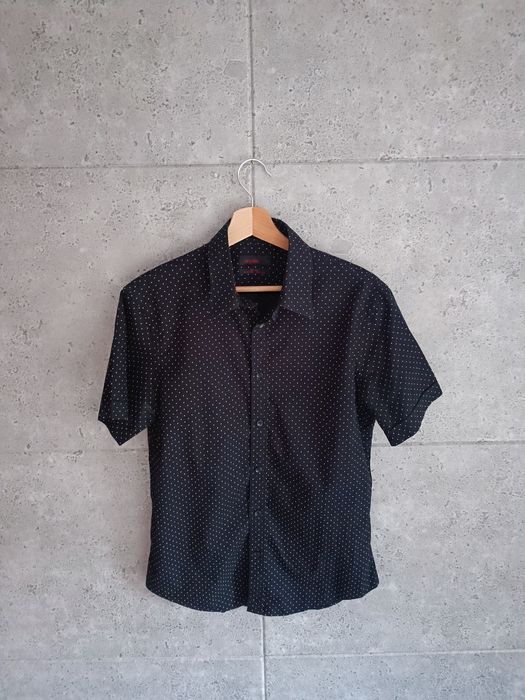Nowa czarna koszula męska na krótki rękaw Zara s białe kropeczki baweł