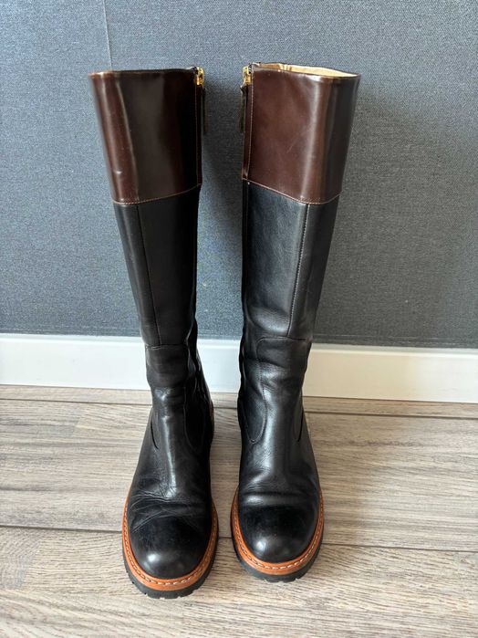Шкіряні чорні високі черевики, розмір 37.5