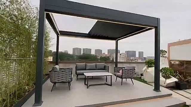 Pergola aluminiowa 5x4m, lamelowa, elektryczna, LED, 3 rolety ZIP