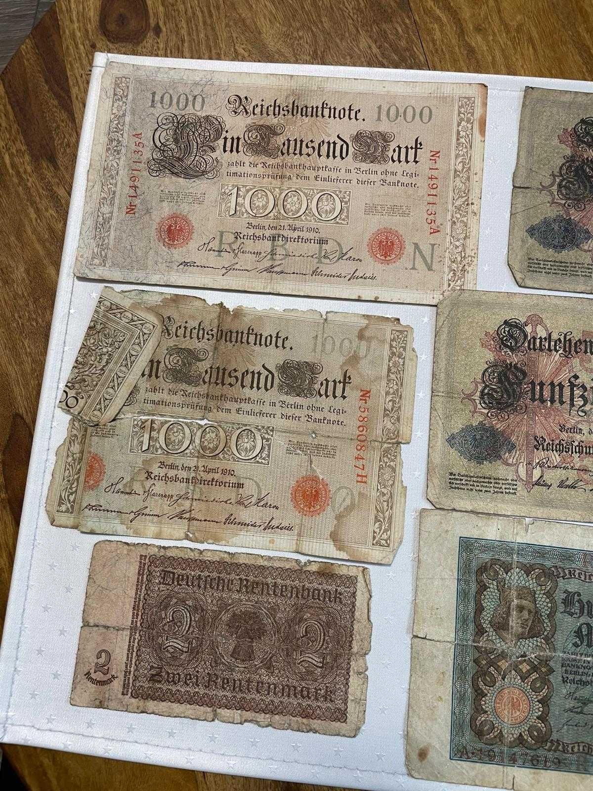 Zestaw banknotów niemieckich marek 1 10 100 marek stare