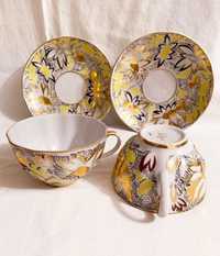 Набір для чаювання (дві пари чашок і тарілок), жовто-золотий