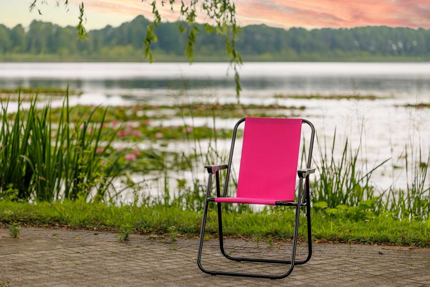 KRZESŁO PLAŻOWE Turystyczne SKŁADANE Fotel Leżanka Róż