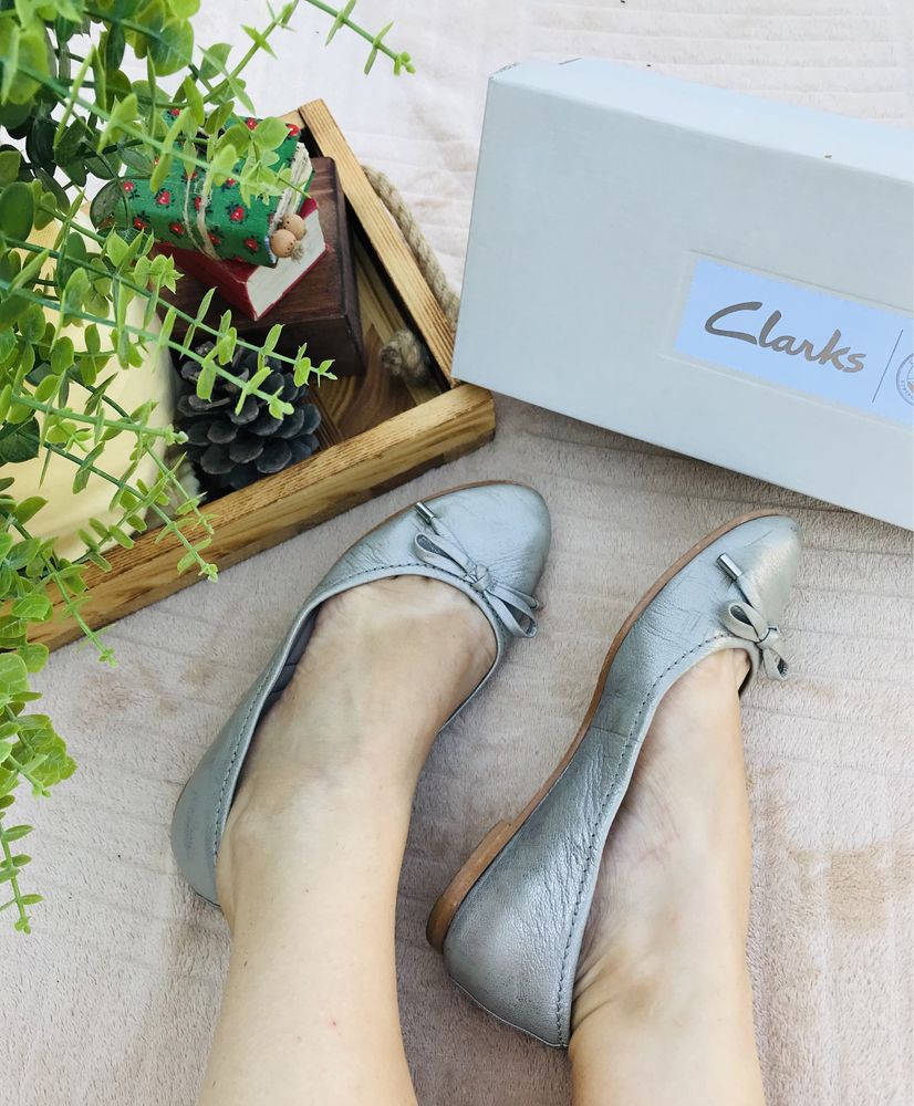 Туфли 24 см Clarks балетки кожа перламутровый металлик