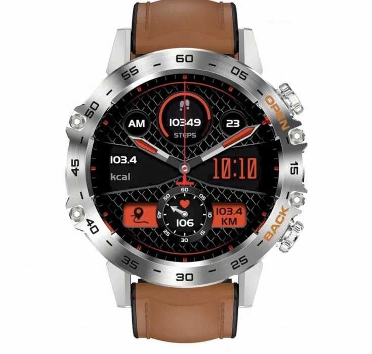 SMARTWATCH GRAVITY GT9-8 srebrno-brązowy pasek skóra