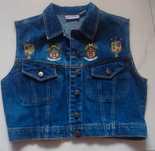 Kamizelka jeans damska z indyjskimi naszywkami