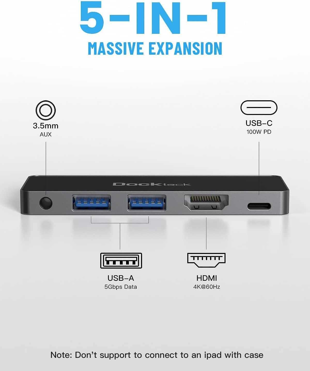 Dockteck Адаптер концентратор hub хаб для iPad USBType C 5 в 1