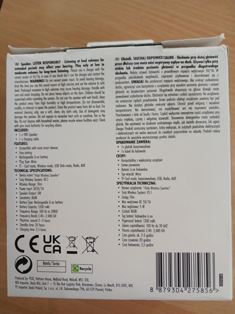Портативна Bluetooth-колонка VIIDO зі світломузкою, різні кольори