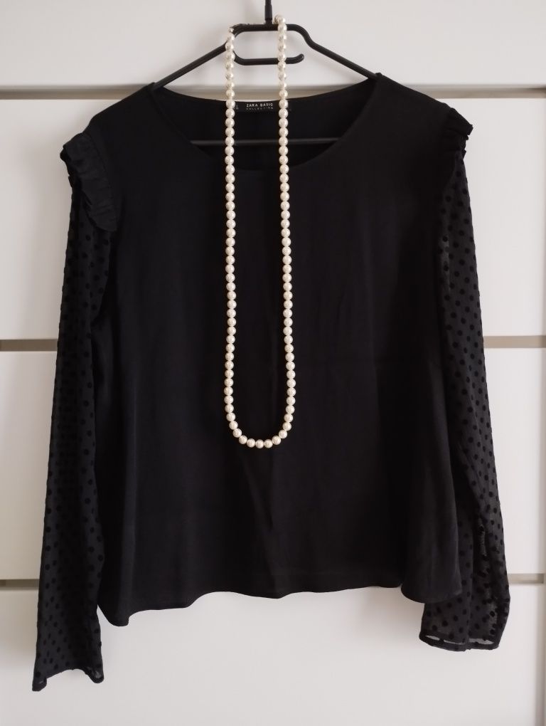 Śliczna nowa czarna bluzka Zara + naszyjnik z korali