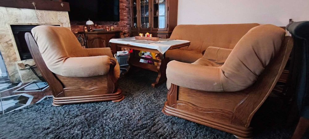 Komplet wypoczynkowy 3+2+1 z funkcją spania plus ława