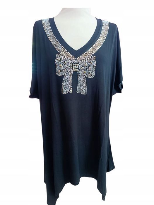 Ekskluzywna Tunika Plus Size Z Kokardą Z Cyrkonii Viskoza, Biust-136Cm