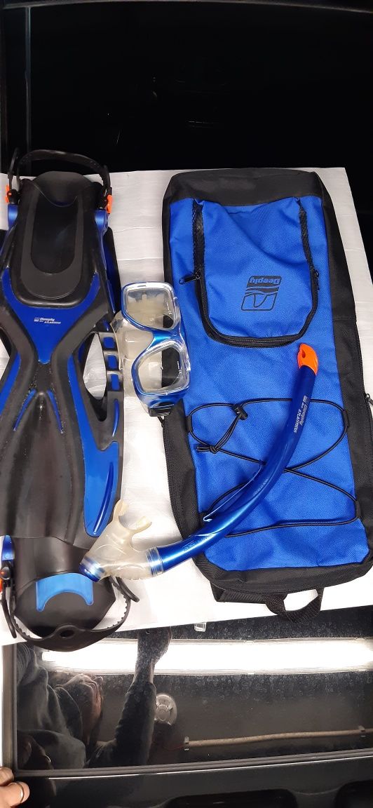 Conjunto de barbatanas  óculos e saco transporte  para mergulho