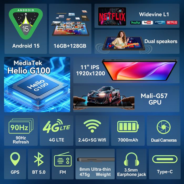Планшет 8\128 Gb Helio G100 BNCF BPad 11" Android 15 2Sim 1920×1200