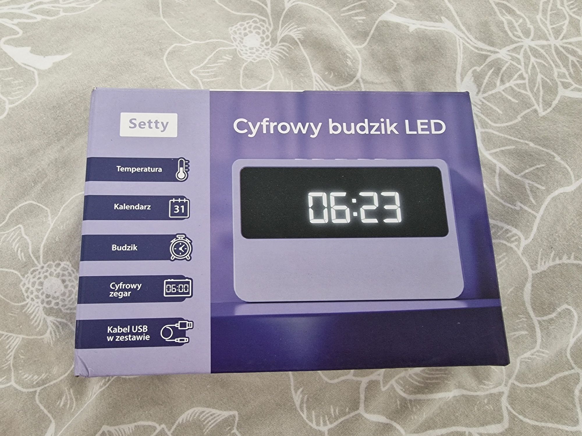 Lawendowy zegar cyfrowy budzik