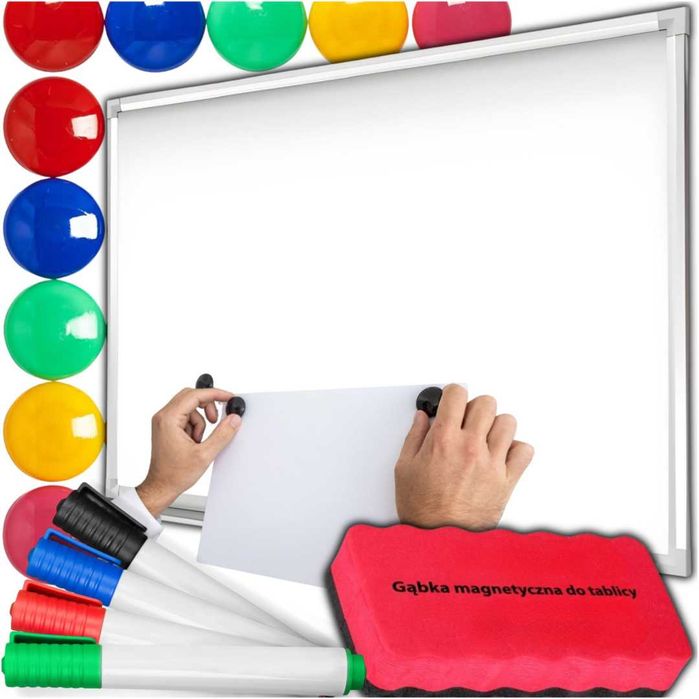 Tablica Magnetyczna Suchościeralna 60x45cm + Akcesoria Rama Aluminiowa