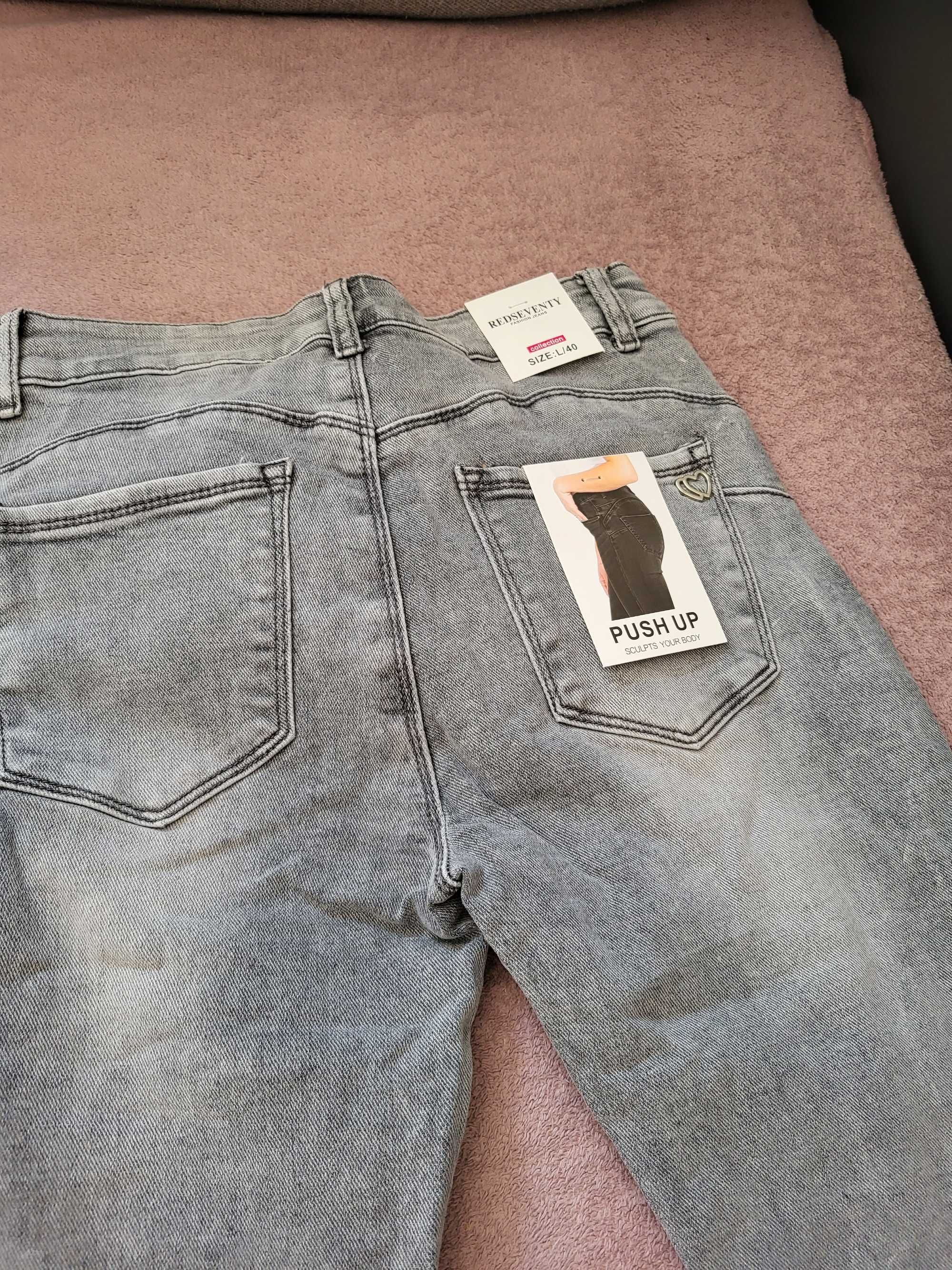 Jeansy push up rozniar L z paskiem