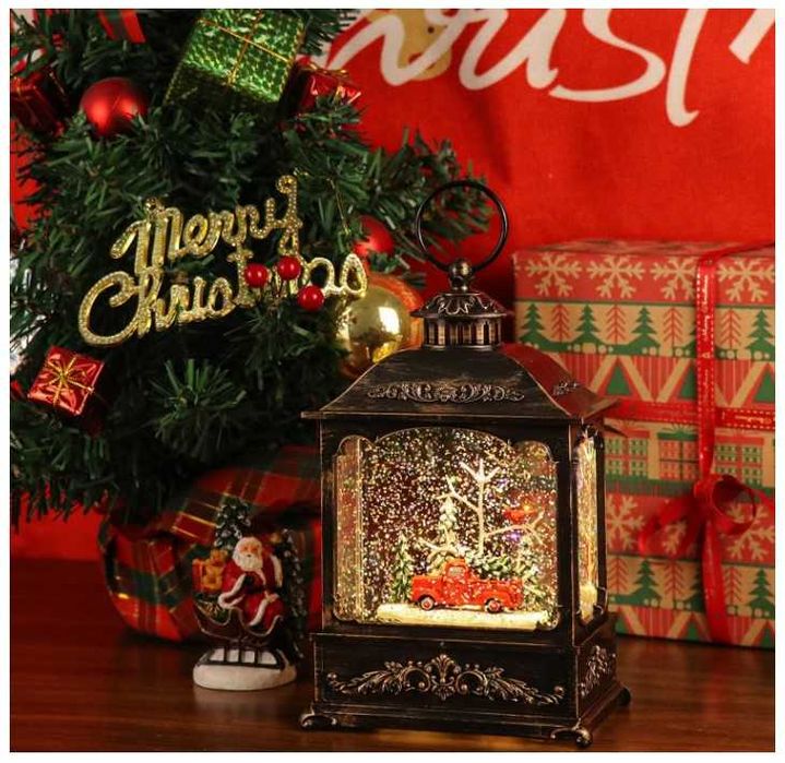 Latarnia świąteczna śnieżna podświetlana z muzyką, samochód świąteczny