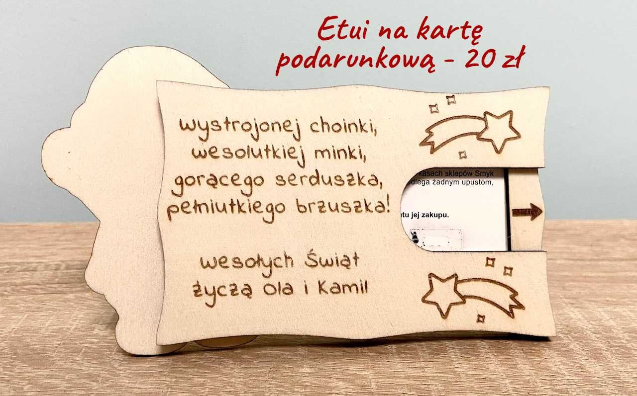 Drewniane etui na kartę podarunkową, prezent na święta, personalizacja